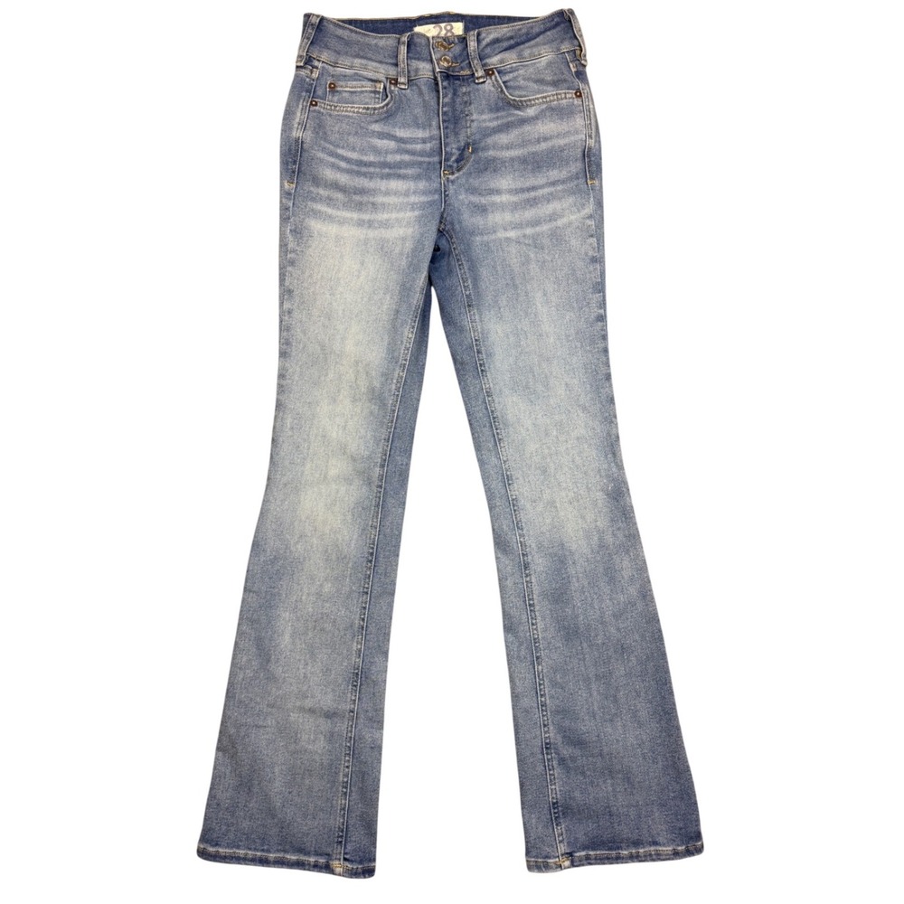 Free People We The Free Flare Jeans Light Wash High Rise Double Button Size 28